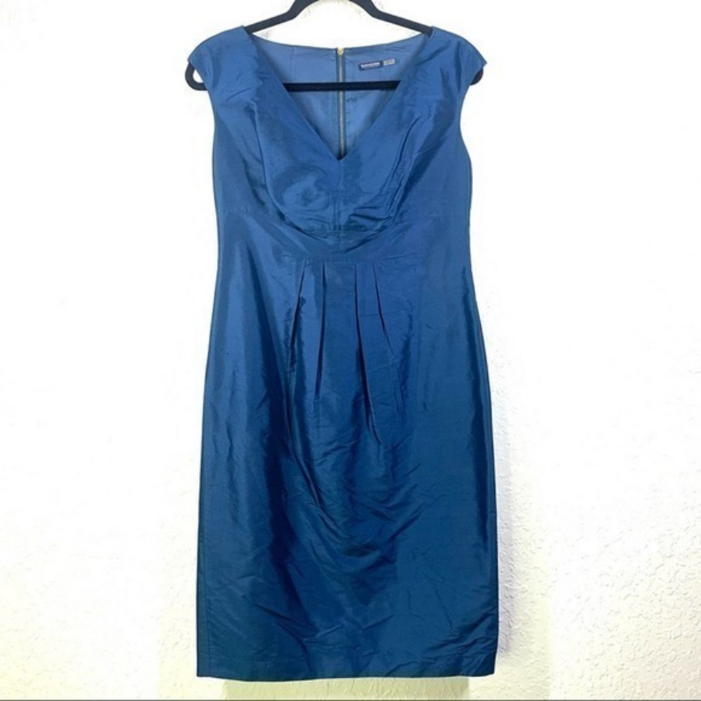 MAGASCHONI Blue Pure Silk Pleated Mini‎ Sheath Dress